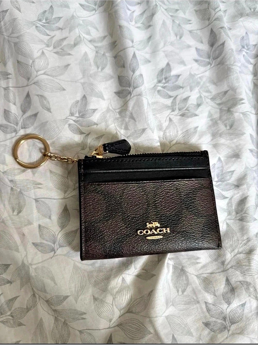 Coach Mini Skinny ID Case in Signature Canvas Black & Brown